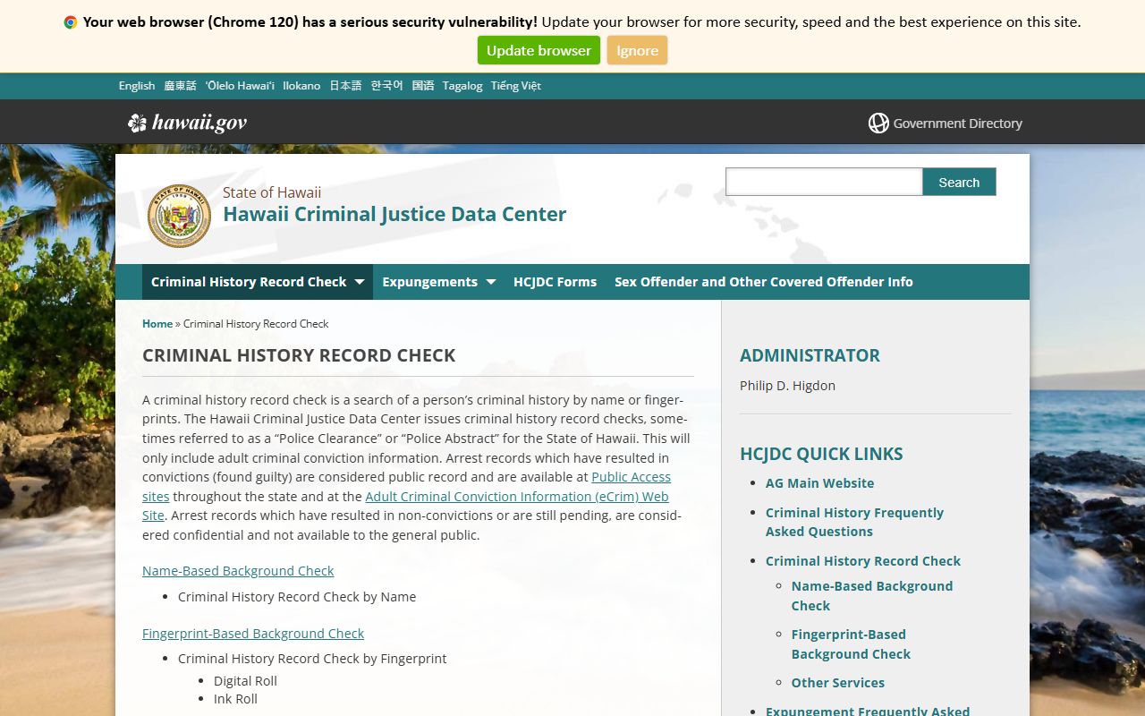 Hawaii Criminal Justice Data Center eCrim site for a Hawaii people search